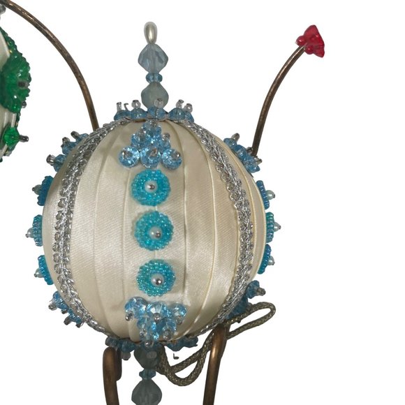 Vintage Beaded and Satin Wrapped Handmade Ornaments Set of 5 - Picture 6 of 6